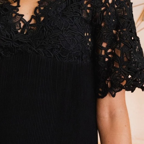Elegant Black Lace Dress | Pleated A-Line | Semi-Sheer Sleeves | Size M - Picture 4 of 4